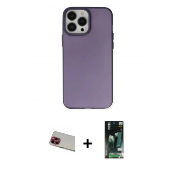 MARSİLYAN™- iPhone 13 Pro Max Kılıf Ahenk Çizgi Prime - Şeffaf 360 Full Body Arka Koruyucu + Rainbow Kamera Lens Koruma Cam - KI