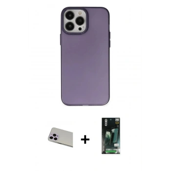 MARSİLYAN™- iPhone 13 Pro Max Kılıf Ahenk Çizgi Prime - Şeffaf 360 Full Body Arka Koruyucu + Rainbow Kamera Lens Koruma Cam - MR
