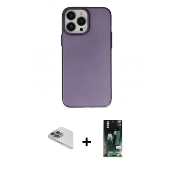 MARSİLYAN™- iPhone 13 Pro Max Kılıf Ahenk Çizgi Prime - Şeffaf 360 Full Body Arka Koruyucu + Pers Alüminyum Kamera Lens - SABE