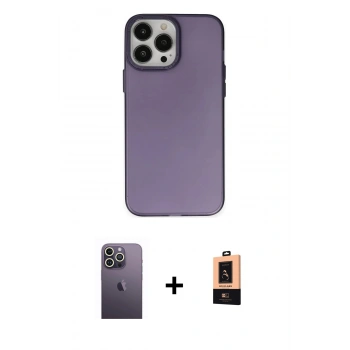 MARSİLYAN™- iPhone 13 Pro Max Kılıf Ahenk Çizgi Prime - Şeffaf Maxco Cam Ekran Koruyucu + Neon Fosforlu Kamera Lens - BZ