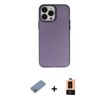 MARSİLYAN™- iPhone 13 Pro Max Kılıf Ahenk Çizgi Prime - Şeffaf Maxco Cam Ekran Koruyucu + Shine Kamera Lens Koruma Cam - GI