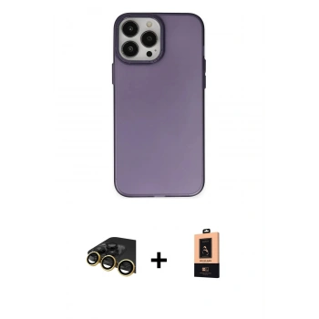MARSİLYAN™- iPhone 13 Pro Max Kılıf Ahenk Çizgi Prime - Şeffaf Maxco Cam Ekran Koruyucu + Raze Metal Kamera Lens - GD