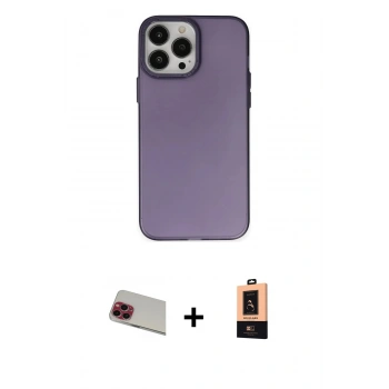 MARSİLYAN™- iPhone 13 Pro Max Kılıf Ahenk Çizgi Prime - Şeffaf Maxco Cam Ekran Koruyucu + Rainbow Kamera Lens Koruma Cam - KI