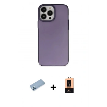 MARSİLYAN™- iPhone 13 Pro Max Kılıf Ahenk Çizgi Prime - Şeffaf Maxco Cam Ekran Koruyucu + Shine Kamera Lens Koruma Cam - MI
