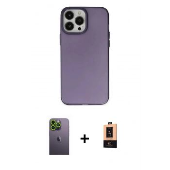 MARSİLYAN™- iPhone 13 Pro Max Kılıf Ahenk Çizgi Prime - Şeffaf Maxco Cam Ekran Koruyucu + Neon Fosforlu Kamera Lens - YL