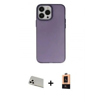 MARSİLYAN™- iPhone 13 Pro Max Kılıf Ahenk Çizgi Prime - Şeffaf Maxco Cam Ekran Koruyucu + Rainbow Kamera Lens Koruma Cam - BZ