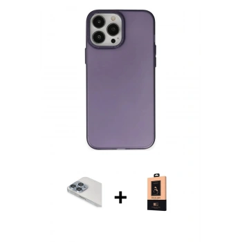 MARSİLYAN™- iPhone 13 Pro Max Kılıf Ahenk Çizgi Prime - Şeffaf Maxco Cam Ekran Koruyucu + Pers Alüminyum Kamera Lens - SABE