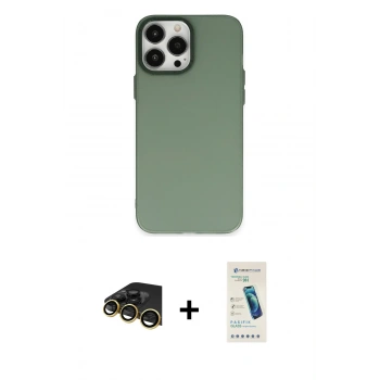 MARSİLYAN™- iPhone 13 Pro Max Kılıf Ahenk Çizgi Prime - Şeffaf Pasifik Cam Ekran Koruyucu + Raze Metal Kamera Lens - GD