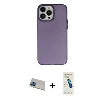 MARSİLYAN™- iPhone 13 Pro Max Kılıf Ahenk Çizgi Prime - Şeffaf Pasifik Cam Ekran Koruyucu + Rainbow Kamera Lens Koruma Cam - MI