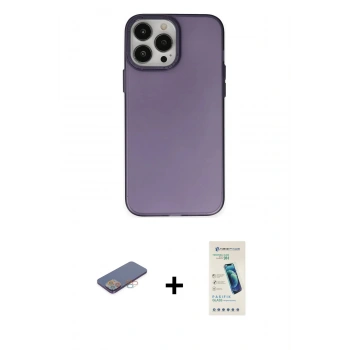 MARSİLYAN™- iPhone 13 Pro Max Kılıf Ahenk Çizgi Prime - Şeffaf Pasifik Cam Ekran Koruyucu + Renkli Kamera Lens Koruma Cam - PE