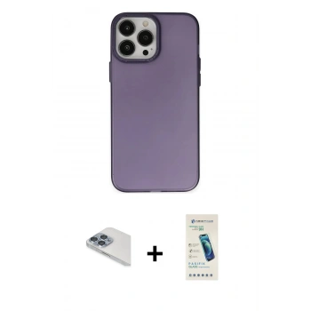 MARSİLYAN™- iPhone 13 Pro Max Kılıf Ahenk Çizgi Prime - Şeffaf Pasifik Cam Ekran Koruyucu + Pers Alüminyum Kamera Lens - SABE