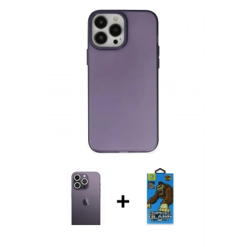 MARSİLYAN™- iPhone 13 Pro Max Kılıf Ahenk Çizgi Prime - Siyah 18D Cam Ekran Koruyucu + Neon Fosforlu Kamera Lens - BZ