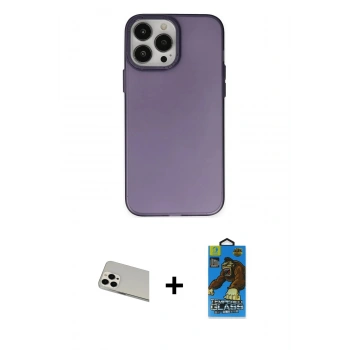 MARSİLYAN™- iPhone 13 Pro Max Kılıf Ahenk Çizgi Prime - Siyah 18D Cam Ekran Koruyucu + Rainbow Kamera Lens Koruma Cam - BZ
