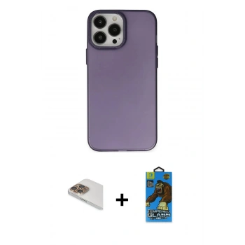 MARSİLYAN™- iPhone 13 Pro Max Kılıf Ahenk Çizgi Prime - Siyah 18D Cam Ekran Koruyucu + Pers Alüminyum Kamera Lens - GD