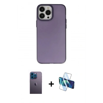 MARSİLYAN™- iPhone 13 Pro Max Kılıf Ahenk Çizgi Prime - Siyah 3D Antistatik Cam Ekran Koruyucu + Neon Fosforlu Kamera Lens - MI
