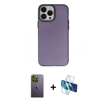 MARSİLYAN™- iPhone 13 Pro Max Kılıf Ahenk Çizgi Prime - Siyah 3D Antistatik Cam Ekran Koruyucu + Neon Fosforlu Kamera Lens - YL