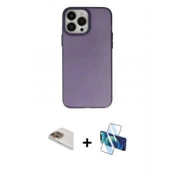MARSİLYAN™- iPhone 13 Pro Max Kılıf Ahenk Çizgi Prime - Siyah 3D Antistatik Cam Ekran Koruyucu + Pers Alüminyum Kamera Lens - GD