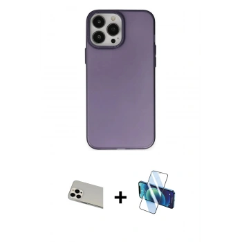 MARSİLYAN™- iPhone 13 Pro Max Kılıf Ahenk Çizgi Prime - Siyah 3D Antistatik Cam Ekran Koruyucu + Rainbow Kamera Lens Koruma Cam - BZ