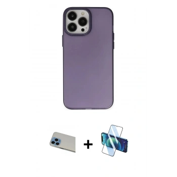 MARSİLYAN™- iPhone 13 Pro Max Kılıf Ahenk Çizgi Prime - Siyah 3D Antistatik Cam Ekran Koruyucu + Rainbow Kamera Lens Koruma Cam - MI