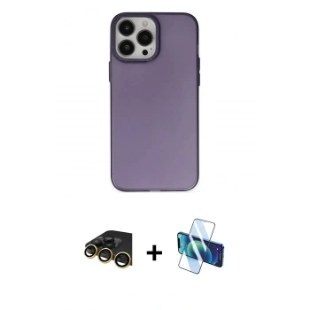 MARSİLYAN™- iPhone 13 Pro Max Kılıf Ahenk Çizgi Prime - Siyah 3D Antistatik Cam Ekran Koruyucu + Raze Metal Kamera Lens - GD