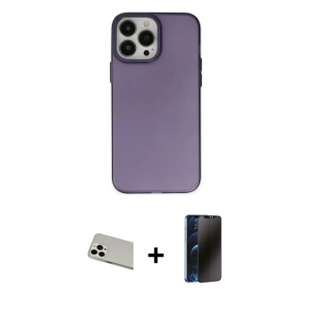 MARSİLYAN™- iPhone 13 Pro Max Kılıf Ahenk Çizgi Prime - Siyah 3D Antistatik Hayalet Cam Ekran Koruyucu + Rainbow Kamera Lens Koruma Cam - BZ