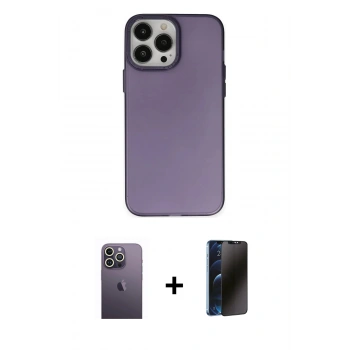 MARSİLYAN™- iPhone 13 Pro Max Kılıf Ahenk Çizgi Prime - Siyah 3D Antistatik Hayalet Cam Ekran Koruyucu + Neon Fosforlu Kamera Lens - BZ