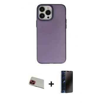 MARSİLYAN™- iPhone 13 Pro Max Kılıf Ahenk Çizgi Prime - Siyah 3D Antistatik Hayalet Cam Ekran Koruyucu + Rainbow Kamera Lens Koruma Cam - KI