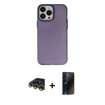 MARSİLYAN™- iPhone 13 Pro Max Kılıf Ahenk Çizgi Prime - Siyah 3D Antistatik Hayalet Cam Ekran Koruyucu + Raze Metal Kamera Lens - GD
