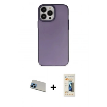 MARSİLYAN™- iPhone 13 Pro Max Kılıf Ahenk Çizgi Prime - Siyah 6D Mat Seramik Hayalet Nano Ekran Koruyucu + Rainbow Kamera Lens Koruma Cam - MI
