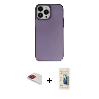 MARSİLYAN™- iPhone 13 Pro Max Kılıf Ahenk Çizgi Prime - Siyah 6D Mat Seramik Hayalet Nano Ekran Koruyucu + Pers Alüminyum Kamera Lens - KI