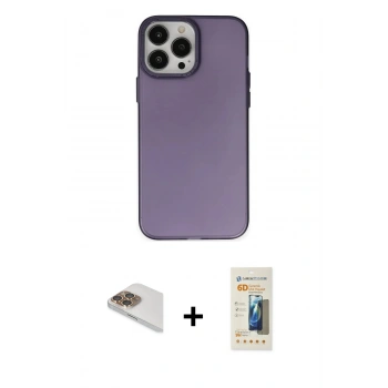 MARSİLYAN™- iPhone 13 Pro Max Kılıf Ahenk Çizgi Prime - Siyah 6D Mat Seramik Hayalet Nano Ekran Koruyucu + Pers Alüminyum Kamera Lens - GD