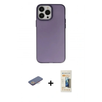 MARSİLYAN™- iPhone 13 Pro Max Kılıf Ahenk Çizgi Prime - Siyah 6D Mat Seramik Hayalet Nano Ekran Koruyucu + Renkli Kamera Lens Koruma Cam - PE