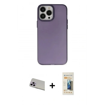 MARSİLYAN™- iPhone 13 Pro Max Kılıf Ahenk Çizgi Prime - Siyah 6D Mat Seramik Hayalet Nano Ekran Koruyucu + Rainbow Kamera Lens Koruma Cam - MR
