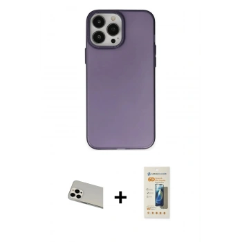 MARSİLYAN™- iPhone 13 Pro Max Kılıf Ahenk Çizgi Prime - Siyah 6D Mat Seramik Hayalet Nano Ekran Koruyucu + Rainbow Kamera Lens Koruma Cam - BZ