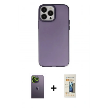 MARSİLYAN™- iPhone 13 Pro Max Kılıf Ahenk Çizgi Prime - Siyah 6D Mat Seramik Hayalet Nano Ekran Koruyucu + Neon Fosforlu Kamera Lens - YL