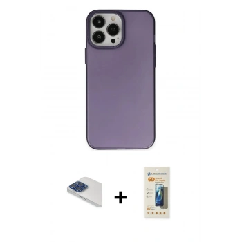 MARSİLYAN™- iPhone 13 Pro Max Kılıf Ahenk Çizgi Prime - Siyah 6D Mat Seramik Hayalet Nano Ekran Koruyucu + Pers Alüminyum Kamera Lens - LT