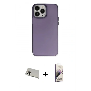 MARSİLYAN™- iPhone 13 Pro Max Kılıf Ahenk Çizgi Prime - Siyah Bilvis 3D Mat Cam Ekran Koruyucu + Rainbow Kamera Lens Koruma Cam - BZ