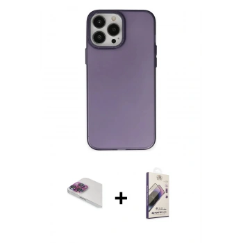 MARSİLYAN™- iPhone 13 Pro Max Kılıf Ahenk Çizgi Prime - Siyah Bilvis 3D Mat Cam Ekran Koruyucu + Pers Alüminyum Kamera Lens - GI