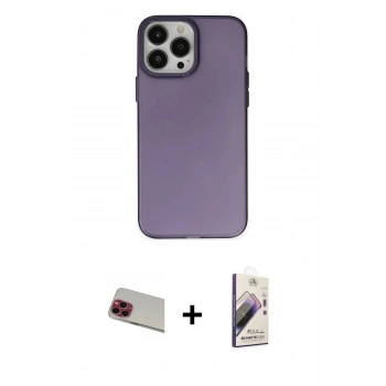 MARSİLYAN™- iPhone 13 Pro Max Kılıf Ahenk Çizgi Prime - Siyah Bilvis 3D Mat Cam Ekran Koruyucu + Rainbow Kamera Lens Koruma Cam - KI