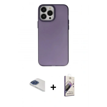 MARSİLYAN™- iPhone 13 Pro Max Kılıf Ahenk Çizgi Prime - Siyah Bilvis 3D Mat Cam Ekran Koruyucu + Pers Alüminyum Kamera Lens - LT