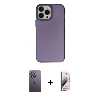 MARSİLYAN™- iPhone 13 Pro Max Kılıf Ahenk Çizgi Prime - Siyah Bilvis 3D Mat Cam Ekran Koruyucu + Neon Fosforlu Kamera Lens - BZ
