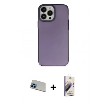 MARSİLYAN™- iPhone 13 Pro Max Kılıf Ahenk Çizgi Prime - Siyah Bilvis 3D Mat Cam Ekran Koruyucu + Rainbow Kamera Lens Koruma Cam - MI