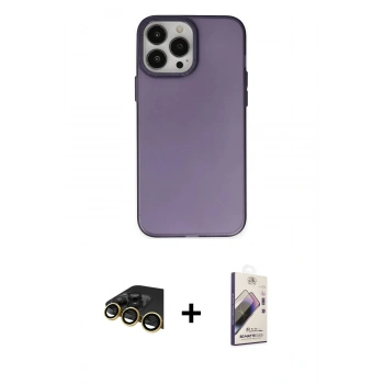 MARSİLYAN™- iPhone 13 Pro Max Kılıf Ahenk Çizgi Prime - Siyah Bilvis 3D Mat Cam Ekran Koruyucu + Raze Metal Kamera Lens - GD