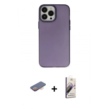 MARSİLYAN™- iPhone 13 Pro Max Kılıf Ahenk Çizgi Prime - Siyah Bilvis 3D Mat Cam Ekran Koruyucu + Renkli Kamera Lens Koruma Cam - TU