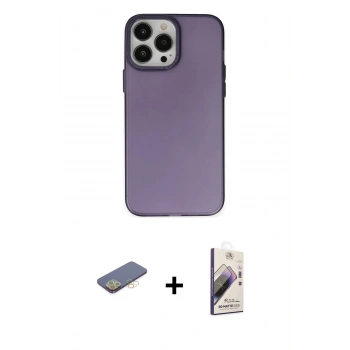 MARSİLYAN™- iPhone 13 Pro Max Kılıf Ahenk Çizgi Prime - Siyah Bilvis 3D Mat Cam Ekran Koruyucu + Renkli Kamera Lens Koruma Cam - SI