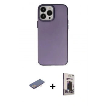 MARSİLYAN™- iPhone 13 Pro Max Kılıf Ahenk Çizgi Prime - Siyah Bilvis Hayalet Cam Ekran Koruyucu + Renkli Kamera Lens Koruma Cam - PE