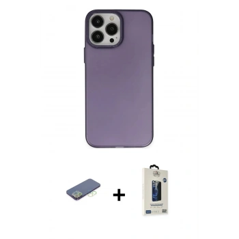 MARSİLYAN™- iPhone 13 Pro Max Kılıf Ahenk Çizgi Prime - Siyah Bilvis Hayalet Cam Ekran Koruyucu + Renkli Kamera Lens Koruma Cam - YL