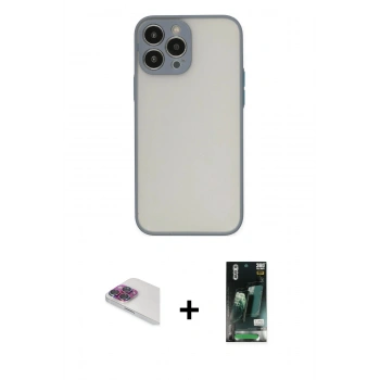 MARSİLYAN™- iPhone 13 Pro Max Kılıf Ahenk Çizgi Serisi - Şeffaf 360 Full Body Arka Koruyucu + Pers Alüminyum Kamera Lens - GI
