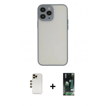MARSİLYAN™- iPhone 13 Pro Max Kılıf Ahenk Çizgi Serisi - Şeffaf 360 Full Body Arka Koruyucu + Shine Kamera Lens - GD