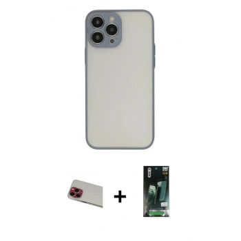 MARSİLYAN™- iPhone 13 Pro Max Kılıf Ahenk Çizgi Serisi - Şeffaf 360 Full Body Arka Koruyucu + Rainbow Kamera Lens Koruma Cam - KI